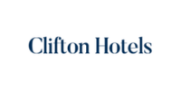 The image shows the Clifton Hotels logo with the text "Clifton Hotels" in a dark blue serif font on a white background.